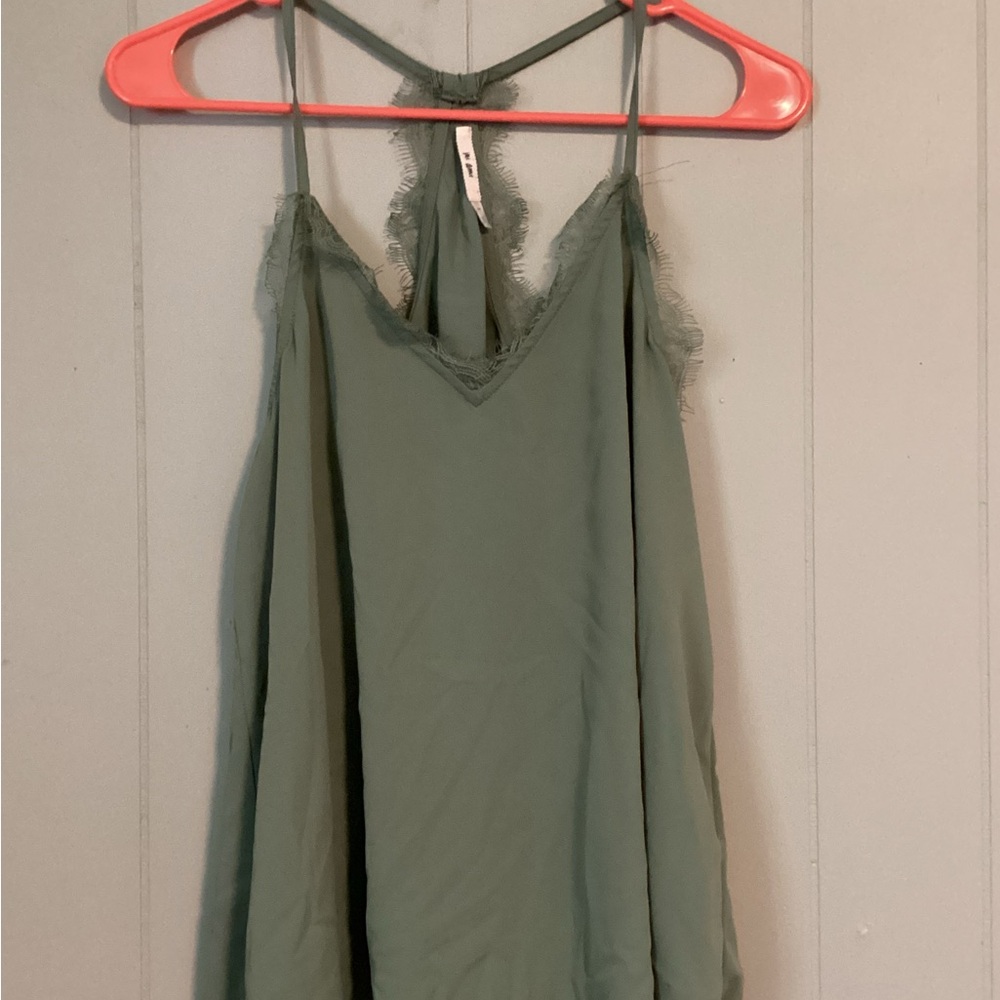Green Lace Trim Cami Top